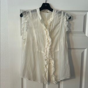 Banana Republic Cream Sleeveless Ruffled Blouse